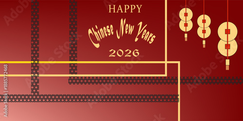 Happy Chinese New Year 2026 greeting card template. Chinese horse gold zodiac Translation Happy new year, Hourse . vector