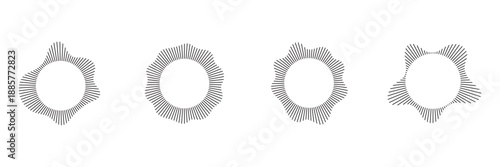 Sound Wave Collection. Play rhythm with audio bars, voice messages, and radio icons. A symphony of music in vector form. Flat illustrations isolated on white background.