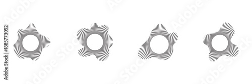 Radial wave sound lines. Circular frame. Sound circle ring. Wavy round frame. Radial sun rays symbol. Wavy geometric silhouette. Abstract design element. eps 10