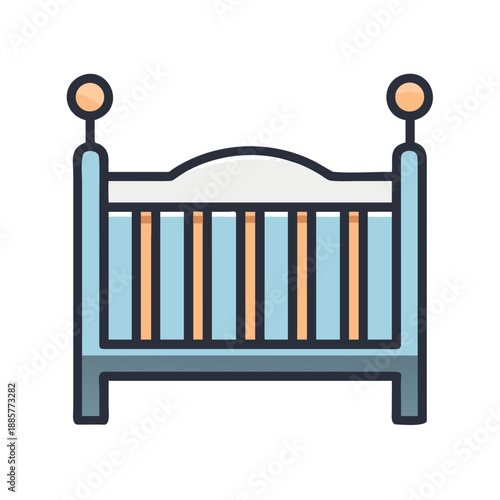 Stylized illustration of an empty baby crib, symbol of childhood and safety