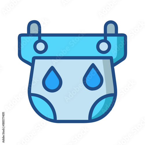 Blue Diaper Icon Flat Design with Dark Blue Borders on Black Background