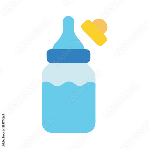 Stylized baby bottle with floating nipple on a clean black background
