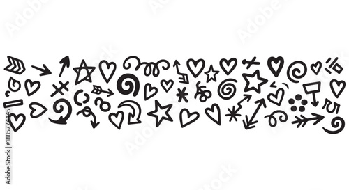 A collection of hand drawn doodles and symbols on a Transparent Background