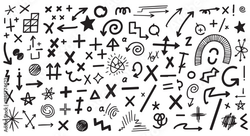 A collection of various hand drawn symbols and arrows on a Transparent Background
