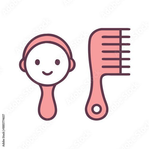 Simple flat design pink comb and mirror illustration for hair care
