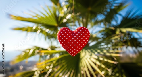 Red heart decoration on palm leaves