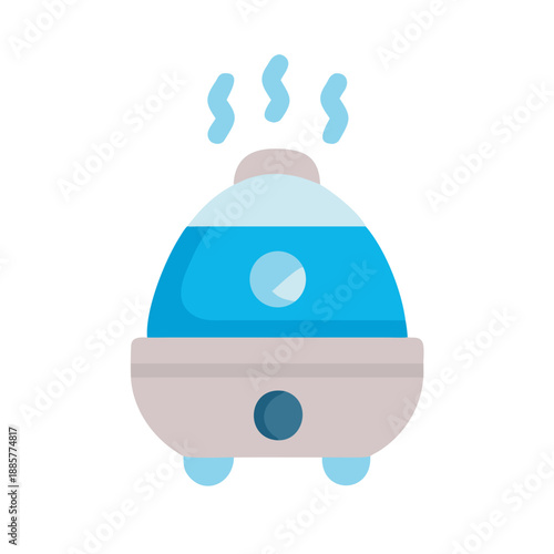 Stylized humidifier emits steam on a black background for wellbeing and health