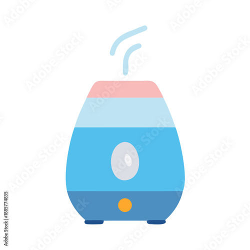 Blue diffuser humidifier illustration, flat design, against black background, wellness concept
