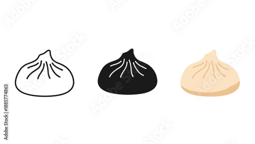 Dumplings in black white and beige on a plain background