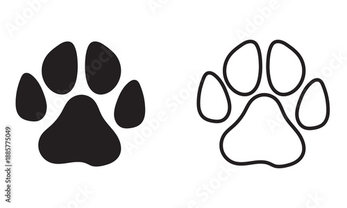 Pet Paw Print Icons . Set of black and white paw print icons representing pet love, animal care, and veterinary or adoption concepts.

