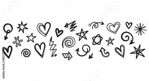 A collection of hand drawn doodles and symbols on a Transparent Background