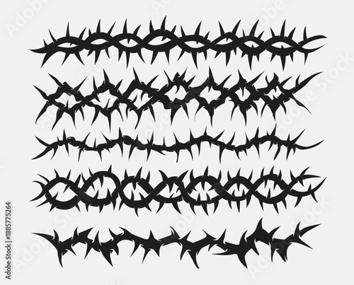 black and white tattoo silhouettes of branches, spike border set design