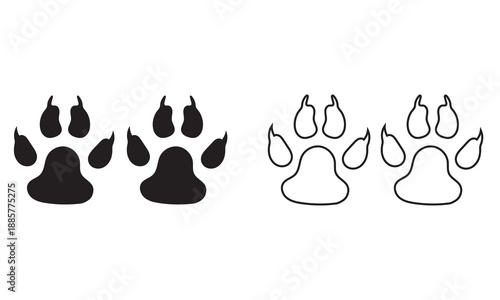 Pet Paw Print Icons . Set of black and white paw print icons representing pet love, animal care, and veterinary or adoption concepts.
