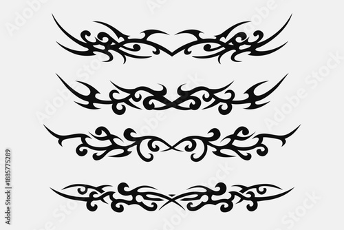 set of baroque tribal decorative elements, border tattoo set design