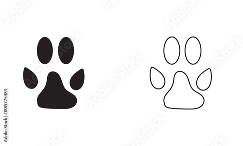 Pet Paw Print Icons . Set of black and white paw print icons representing pet love, animal care, and veterinary or adoption concepts.
