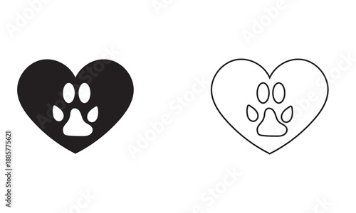 Pet Paw Print Icons . Set of black and white paw print icons representing pet love, animal care, and veterinary or adoption concepts.
