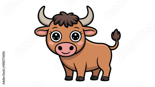 Cute Cartoon Buffalo: A charming cartoon buffalo, exuding a sense of innocence and playfulness. The friendly expression, coupled with the soft color palette, invites a feeling of warmth and joy.