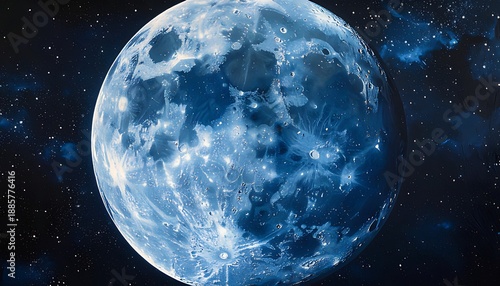 Mystical Blue Moon in the Starry Night Sky.