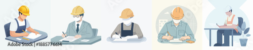 A Male Worker Writing at a Desk Vector Illustration