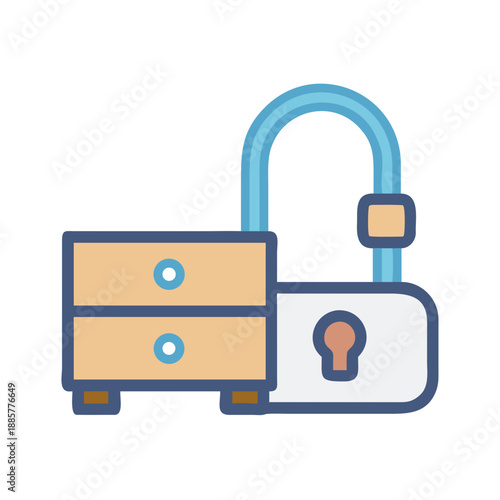 Whimsical graphic of a secure nightstand concept with locked drawers on black background