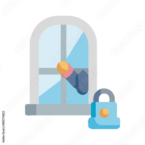 Burglar breaking into house, flat vector design, cybersecurity concept illustration