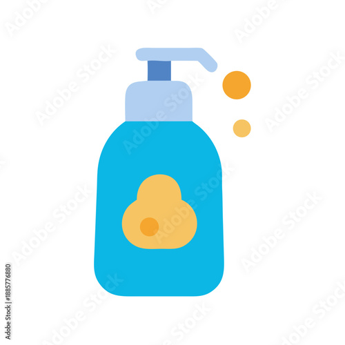 Blue liquid soap dispenser icon with tan logo on a black background