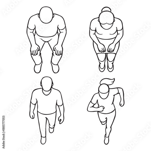 CAD People Top View Set – Sitting, Walking, Running Outlines