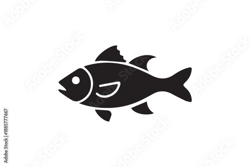 Fish silhouette icon vector, clean minimalist design perfect for logos, apps, websites, aquaculture, seafood branding, fishing, and marine projects, fully editable and scalable vector illustration.