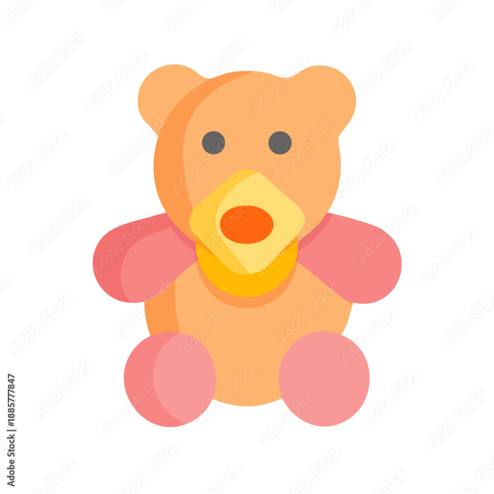 Obraz premium Flat vector illustration of a cute teddy bear toy on a black background