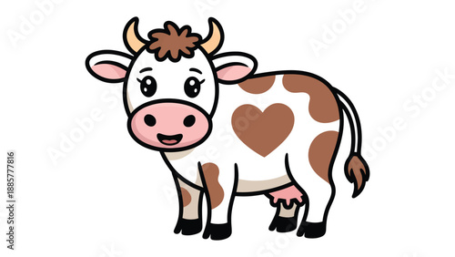 Smiling Cow Illustration: A charming, friendly illustration of a cow with distinctive markings, exuding joy and warmth, perfect for children's designs and farm themes.