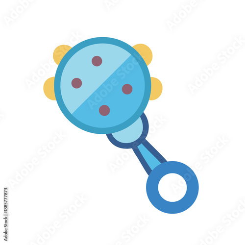 Simple baby rattle illustration featuring geometric shapes and bright pastel colors