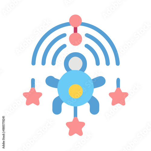 Flat design baby mobile illustration against a black background for nursery decoration