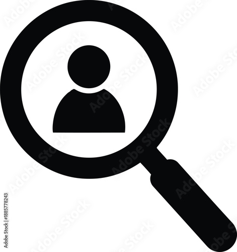 Magnifying glass with person icon inside search for talent symbol recruitment process headhunting concept hiring professional employee human resources finding candidate workforce lookup tool sign