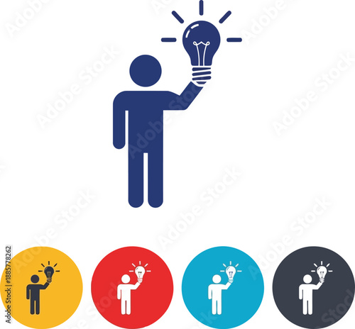 Person holding lightbulb above head idea concept vector illustration creativity innovation problem solving brainstorming thinking smart solution leadership inspiration genius visionary intelligence