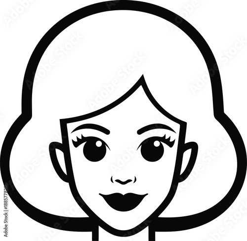 Minimalist black and white portrait of a smiling woman a simple graphic depiction of female beauty with a friendly expression and bob hairstyle a versatile avatar or user profile icon