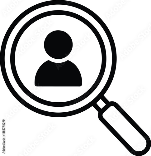 Modern search user icon thin line magnifying glass profile symbol headhunting recruit candidate lookup find people tool human resources interface design professional employee selection graphic set