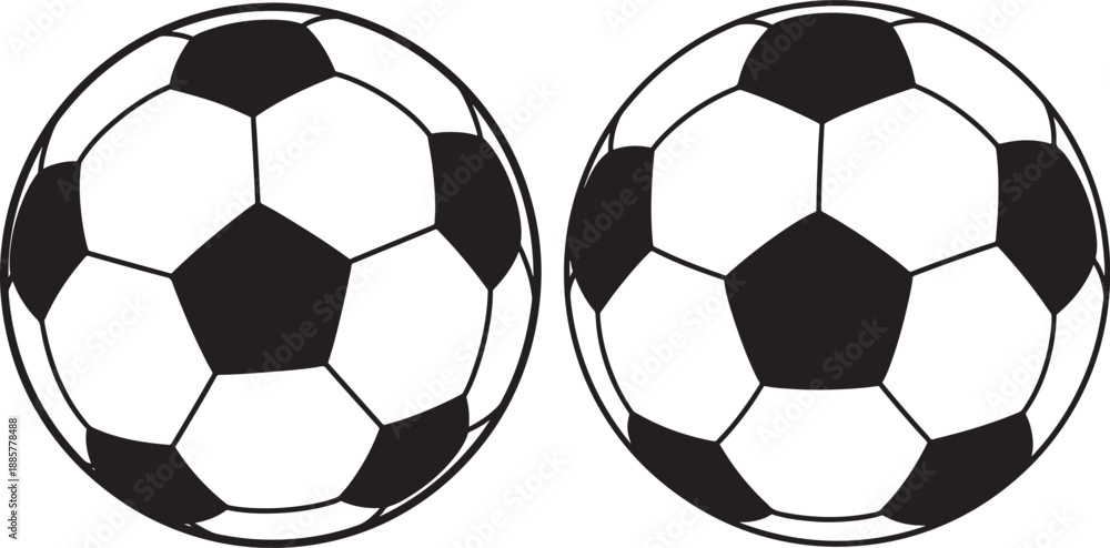 Obraz premium Pair of classic black and white soccer balls, simple graphic illustration for sports design