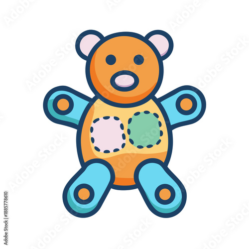 Cartoon Teddy Bear with Patches Isolated on Black Background Illustration