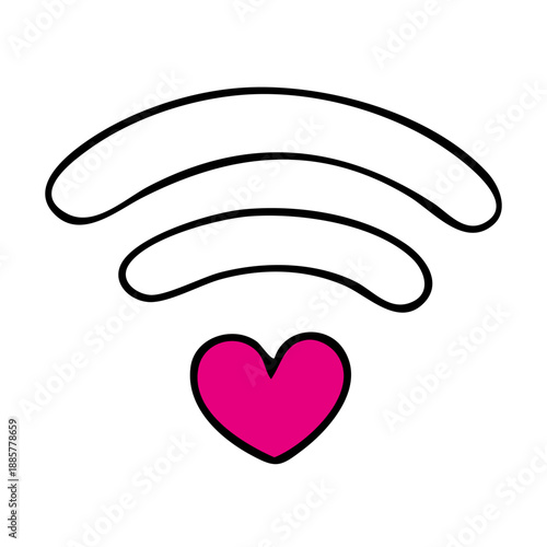 Pink heart creating wireless internet connection waves