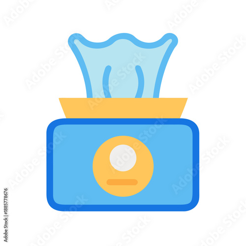 Flat design illustration of a blue box of facial tissues on black