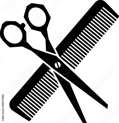 scissors and comb black and white vector design 