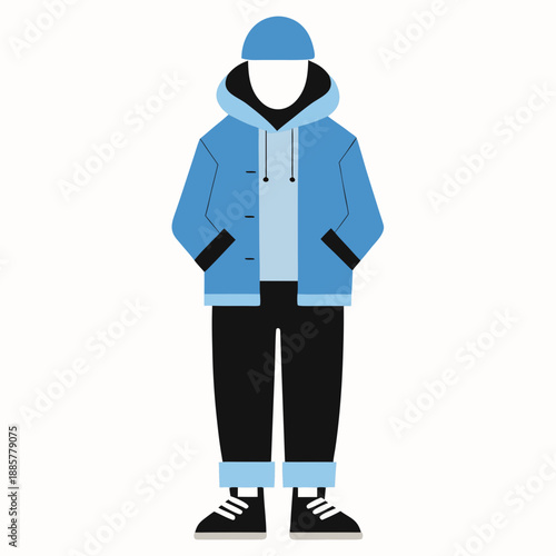 Person wearing blue hoodie and black pants