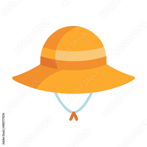 Flat vector illustration of an orange sun hat with a chin strap
