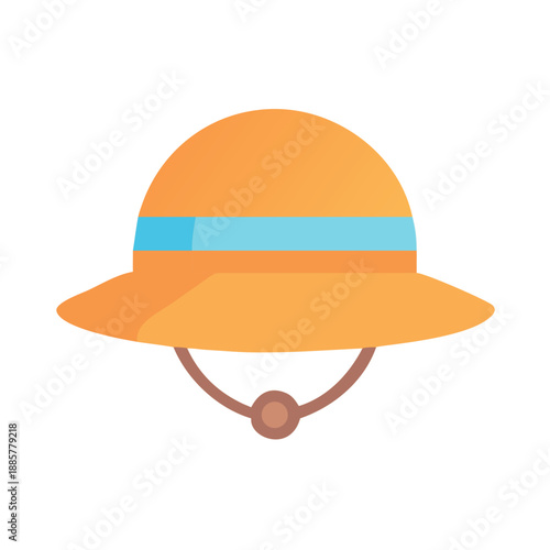 Safari Pith Helmet Illustration with Blue Band and Brown Chin Strap