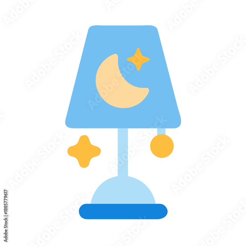 Flat vector illustration of a bedside lamp with moon and stars