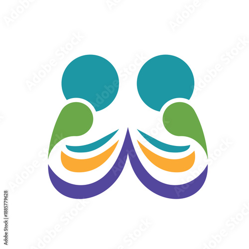 Colorful Abstract Logo of Two People in Harmony, Unity, and Growth for Teamwork