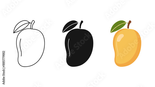 Three apples in different illustration styles from simple line art to colored on a white background
