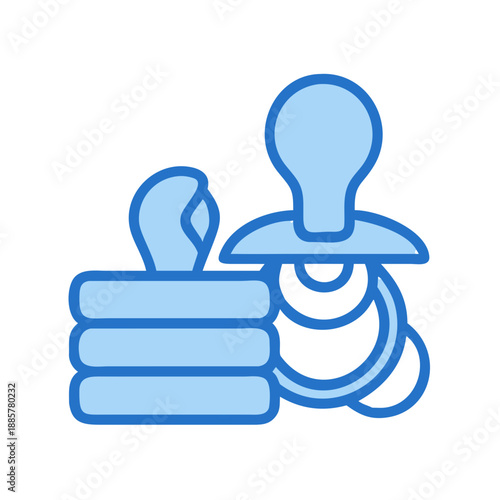 Blue pacifier and washcloth icon illustration on a black background
