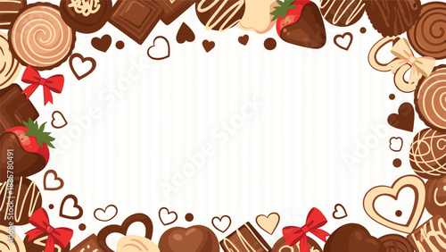 Elegant rectangular frame made of various chocolates and sweets, perfect for Valentine's Day or romantic event invitations.