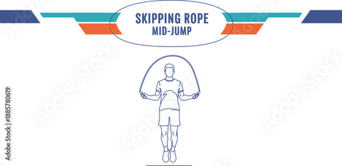 Black outline vector of proper skipping rope mid jump exercise technique